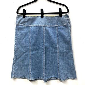 Vintage Sigrid Olsen Denim Skirt, Size 12, Panels,‎ Slight Flare, Wide Waistband